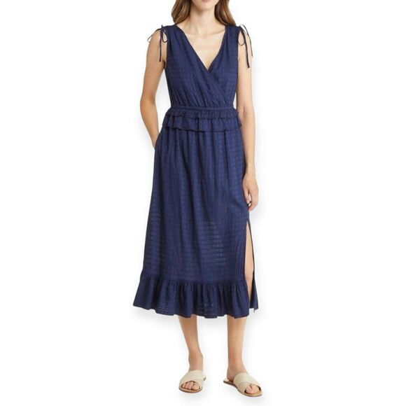Caslon Dresses & Skirts - CASLON Faux Wrap Ruffle Dobby Dress In Navy Peacoat Size 3X NEW